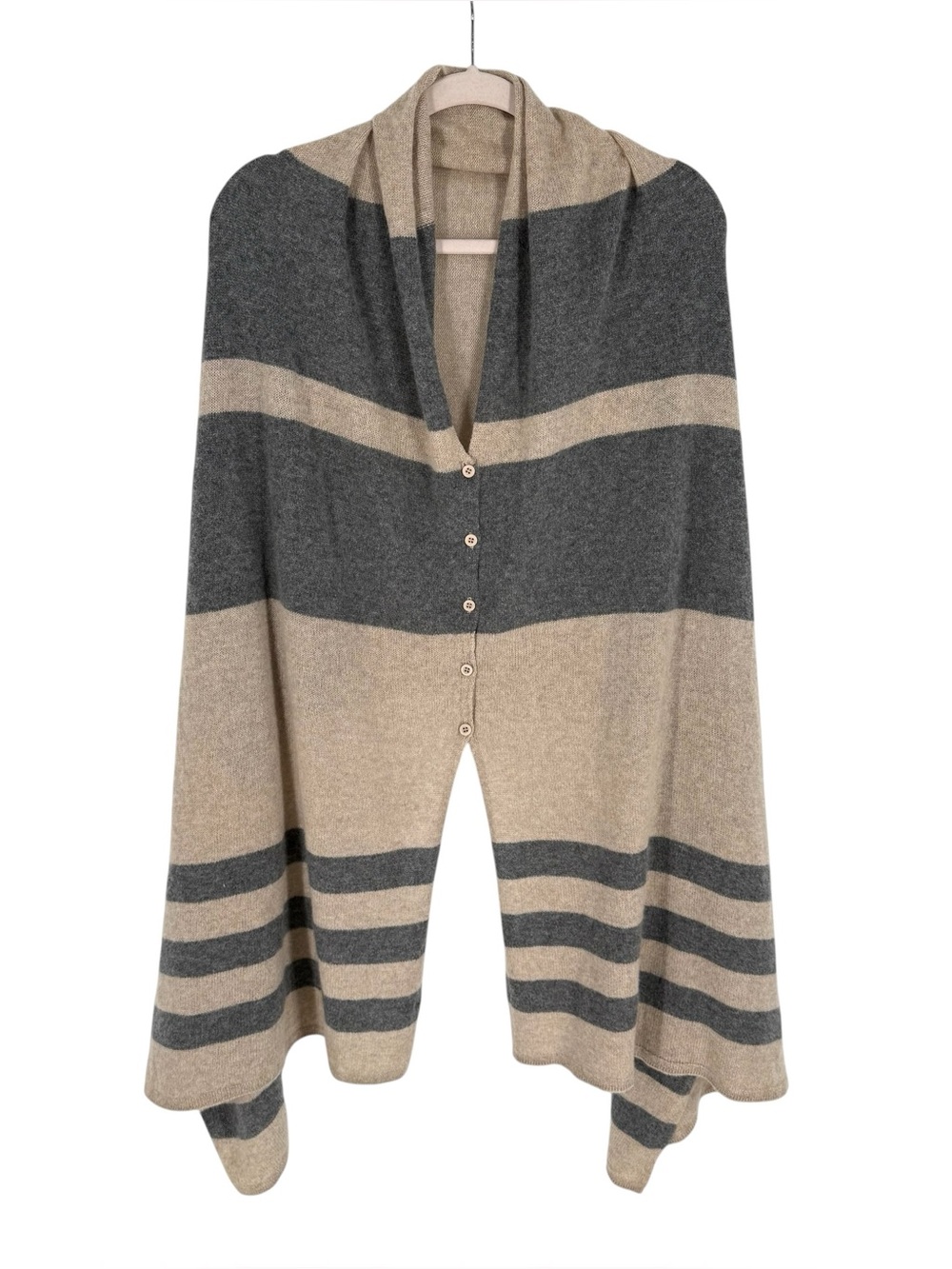 27 Miles Cashmere Sweater Travel Poncho Wrap Taupe Gray Womens One Size Large XL